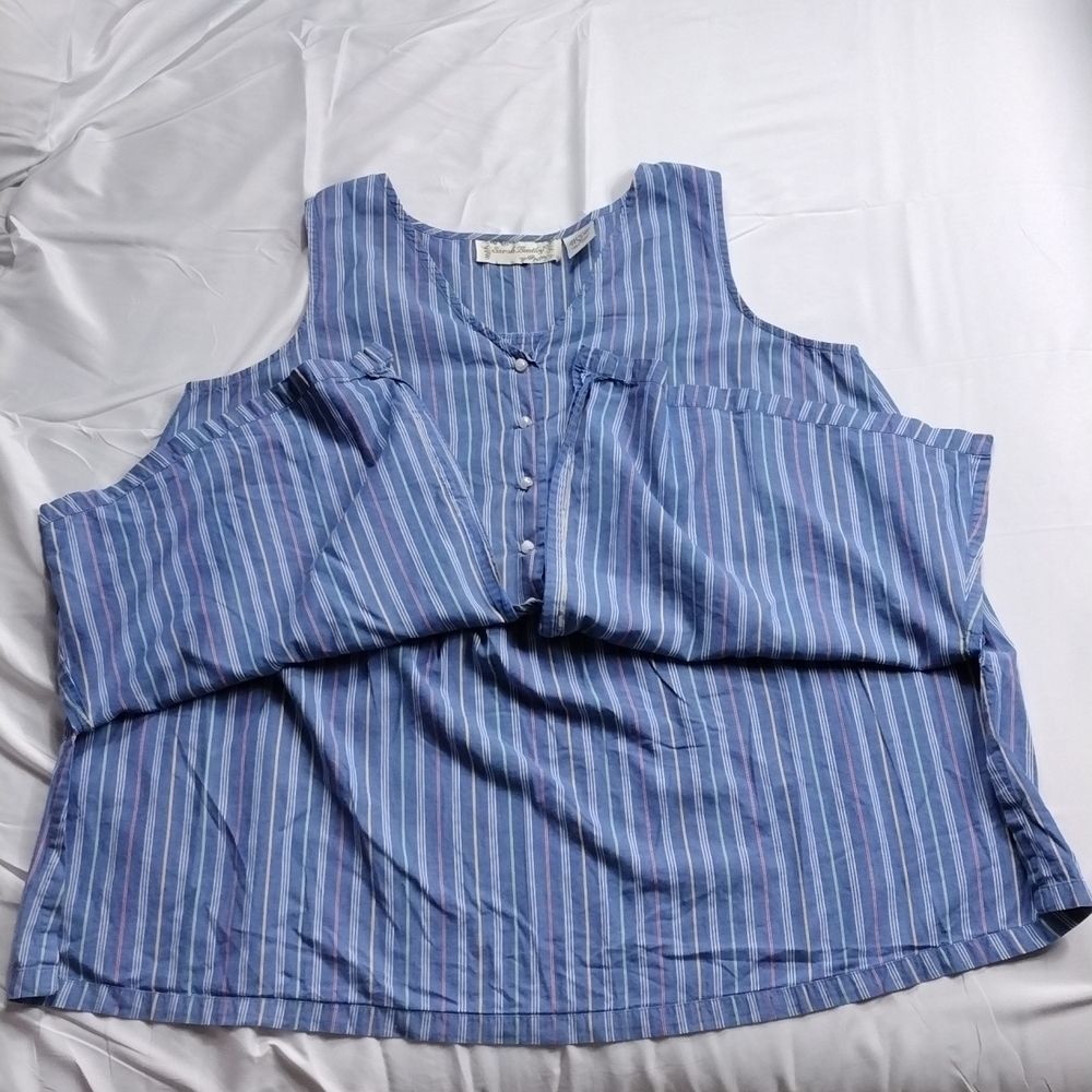 Sarah Bentley Vintage Striped Pearl Button Pleated Back Sleeveless Top - Picture 7 of 15